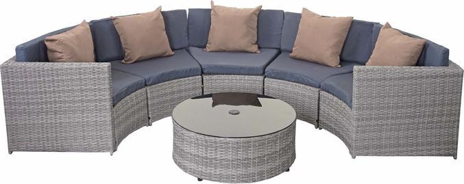 Produktbild Swisshandel24 Poly-Rattan Garnitur rund HWC-E17, Garten-Set Sitzgruppe - grau, Polster dunkelgrau, Kissen beige
