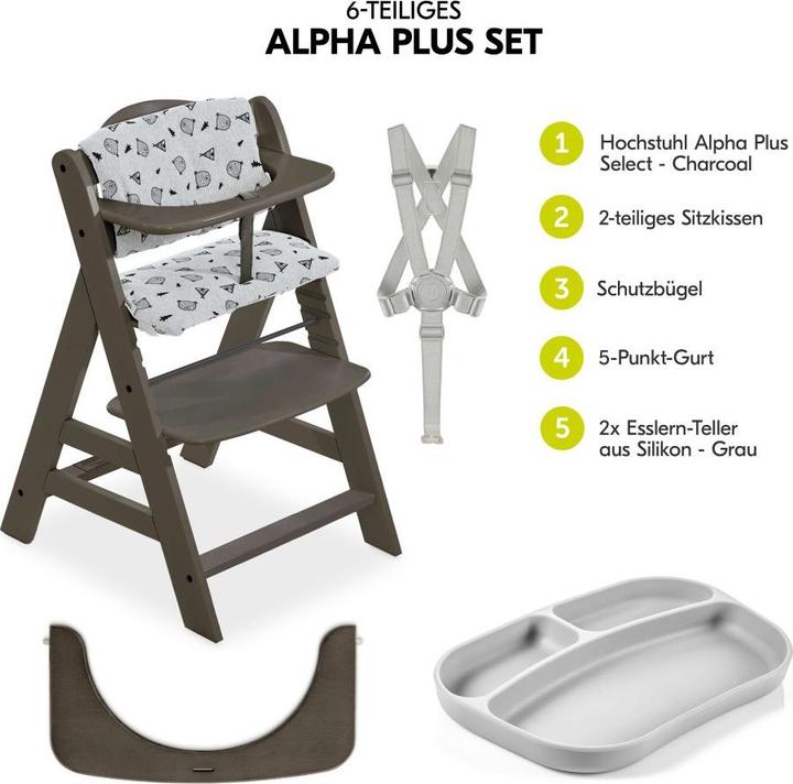 Produktbild Hauck Hochstühle Hochstuhl Alpha Plus Select Charcoal - im Sparset (Hochstuhl)