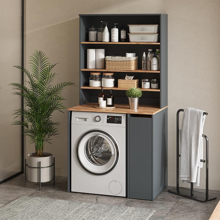 Produktbild Vichy Waschmaschinenschrank Lavik, Anthrazit/Goldkraft Eiche, 93.6 x 88.2 cm 2 Teile mit Schrank und Regal