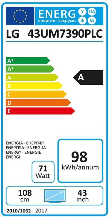Energie-Label LG 43UM7390 (43", LCD, 4K, 2019)