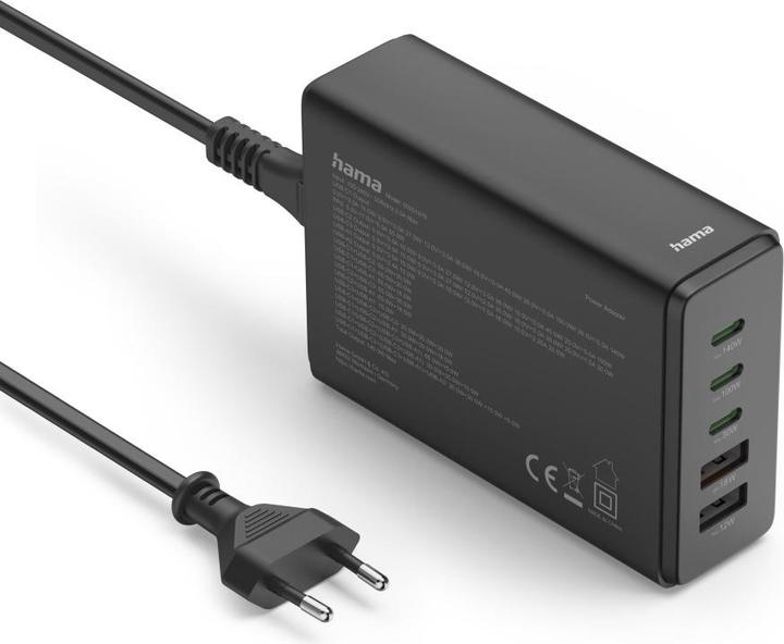 Immagine prodotto Hama Stazione di ricarica 5 porte, GaN, caricatore rapido, 3xUSB-C, 2xUSB-A, PD, 140 W, SW (140 W)