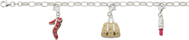Produktbild Bijou Classic Charmbracelet weiss mit Schuh, Tasche und Lippenstift 19 cm (19 cm, Silber)