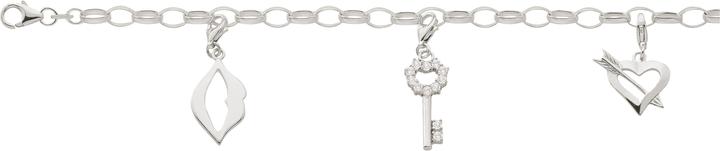 Immagine prodotto Bijou Classic Charmbracelet weiss mit Lippe, Schlüssel und Herz 19 cm (19 cm, Argento)
