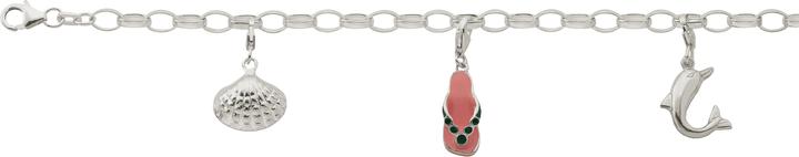 Bijou Classic Charmbracelet weiss mit Muschel, Flipp-Flopp und Delfin 19 cm (19 cm, Silber)