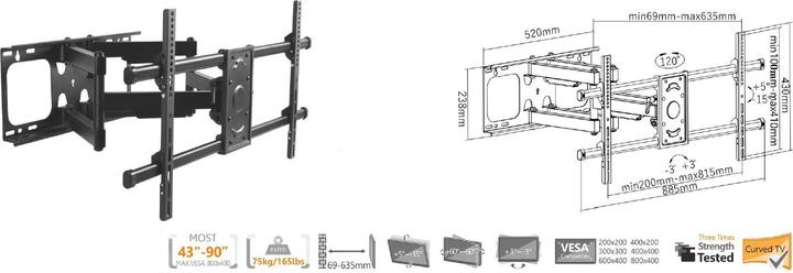 Actual product image equip TV Wall Mount Bracket (Wall, 90", 75 kg)