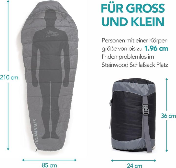Produktbild Steinwood Premium 3-4 Season Schlafsack 210cm, Koppelbar, extra Breit, Outdoor, Anthrazit (210 cm)