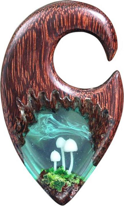 Star Piercing Ohrgewicht Spirale Mystischer Pilz Epoxy grün aus Tamarind Holz (ohne Messing, Organisch)