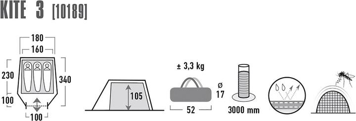 Image du produit High Peak Kite 3 (Tente tunnel, 3.30 kg, 3 personnes)