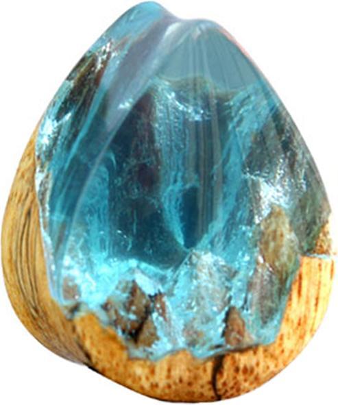 Star Piercing Flared Plug Tropfen Landschaft Epoxy blau aus Tamarind (ohne Messing, Organisch)