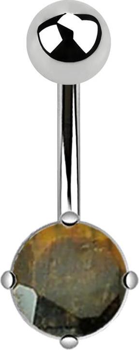 Star Piercing Banane silber mit rundem Tigerauge Stein (ohne Messing, Chirurgenstahl 316L, Mineralisch)