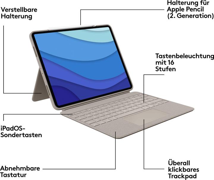 Immagine prodotto Logitech Combo Touch (CH, iPad Pro 12,9 2022 (6a generazione), iPad Pro 12.9 2021 (5a generazione))