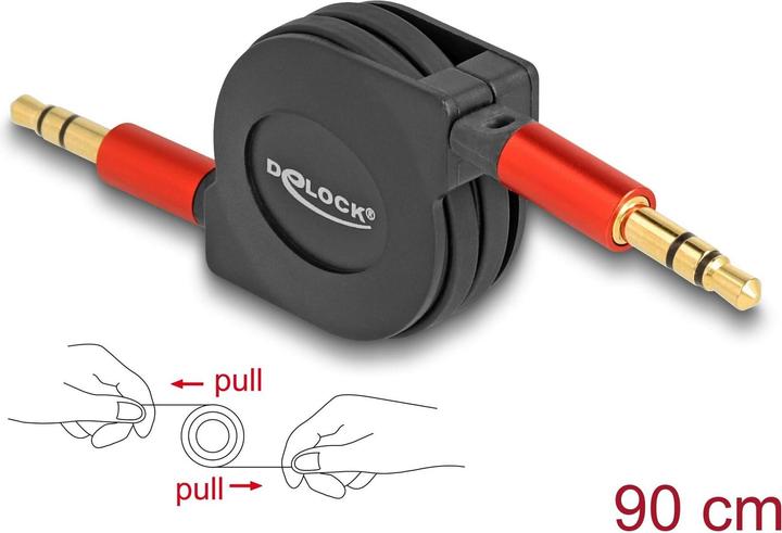 Produktbild Delock Audio Aufrollkabel 3,5 mm 3 Pin Klinkenstecker zu Klinkenstecker 90 cm (0.90 m, 3.5mm Klinke (AUX))