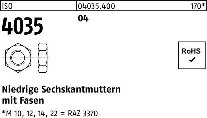 Produktbild Sechskantmutter ISO 4035 niedrig m.Fasen M 5 Automatenstahl (M5)