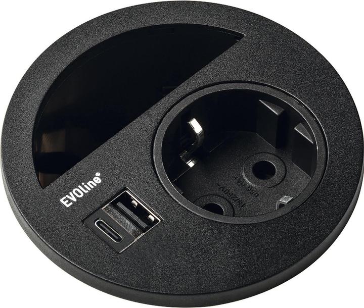 Evoline Circle80 Steckdose mit Kabeldurchgang und USB-A+C-Doppelcharger, schwarz