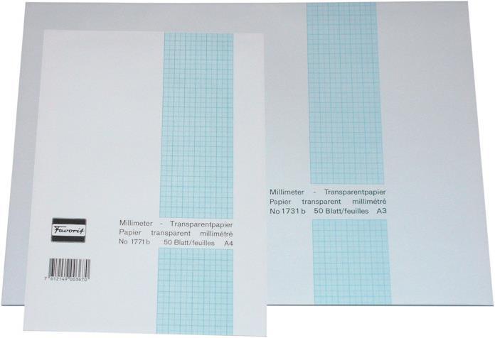 Produktbild Favorit Millimeterpapier Block transparent (21 x 29.7 cm, Kariert)