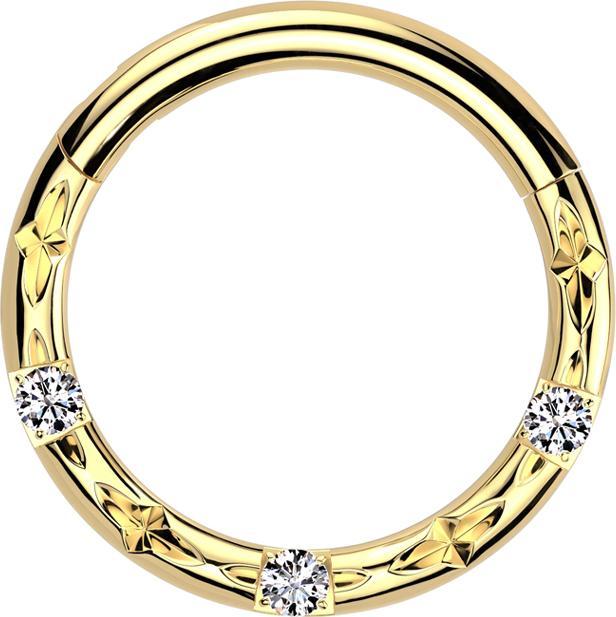 Image du produit Star Piercing Micro anneau segment pliable doré à facettes trois cristaux argentés (sans laiton, Titane G23)