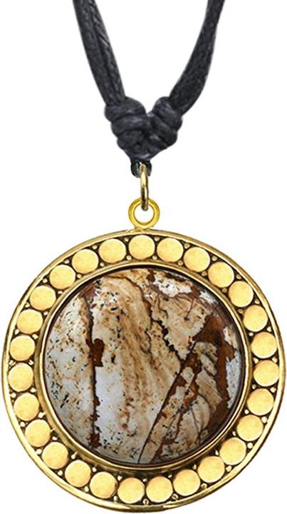 Immagine prodotto Star Piercing Halskette schwarz Anhänger Scheibe vergoldet mit fossilem Holz (Ottone, Organico)
