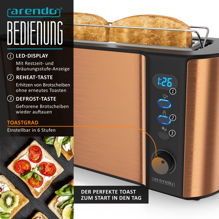 Produktbild Arendo Frühstücks Set, Edelstahl Wasserkocher 1,7l 2200 Watt, 2-Scheiben Langschlitz Toaster, Kupfer (1.70 l)