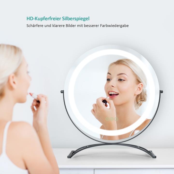 Produktbild Emke Kosmetikspiegel Runder mit Beleuchtung, 3 Farbtemperatur und Dimmbar, 360° Drehbar, 50cm, Schwarz