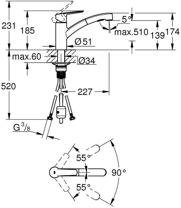 Actual product image Grohe Start QuickFix Küchenarmatur, Dual-Spülbrause, herausziehbar, schwenkbar, mattschwarz