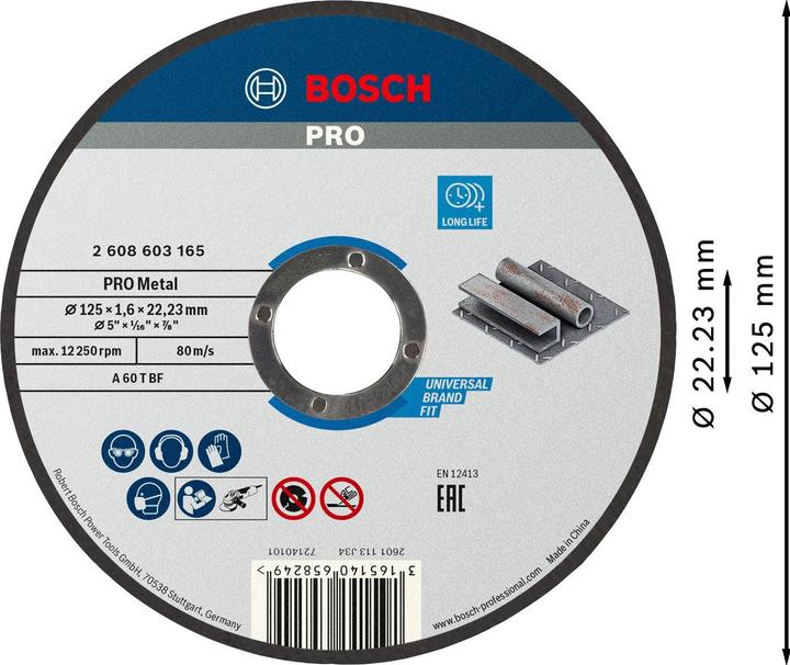 Bosch Professional Zubehör PRO Metal cutting disc, 125 x 1.6 x 22.23 mm