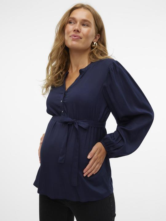 Image du produit Mamalicious Coupe normale Col mandarin Poignets avec bouton Manches ballon Top Blouse (S)