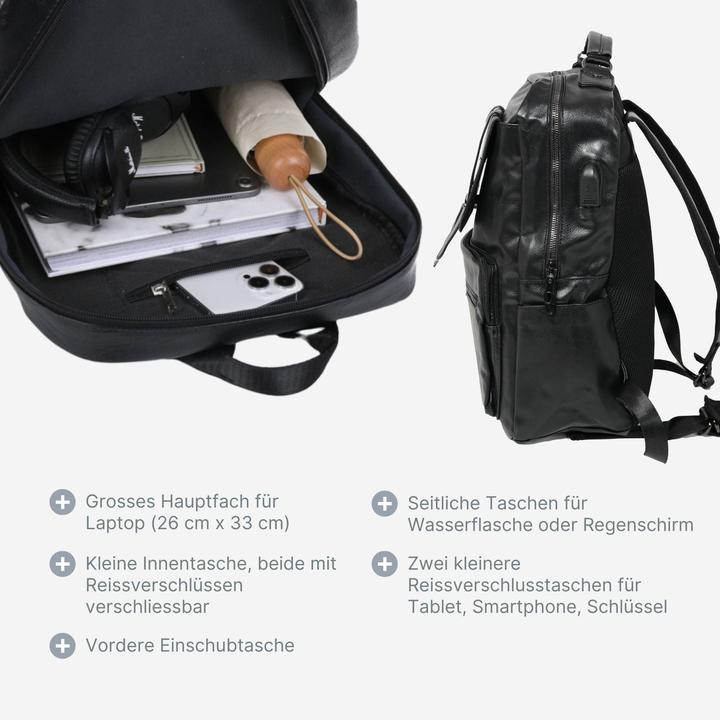 Image du produit Hermex Sac à dos pour ordinateur portable Sac à dos de jour Sac à dos d'affaires Sac à dos en cuir PU (15 l)