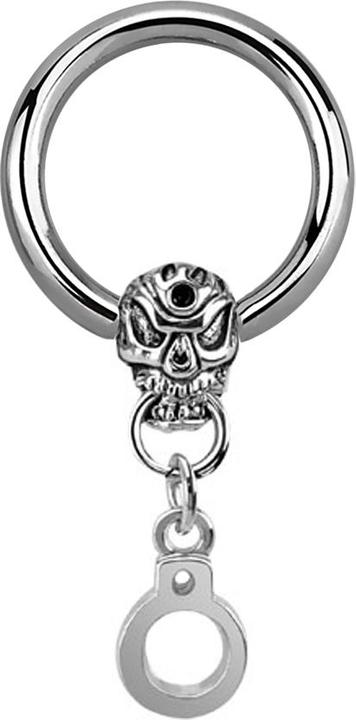Star Piercing Closure Ring silber Totenkopf mit Handschelle (Chirurgenstahl 316L, ohne Messing)