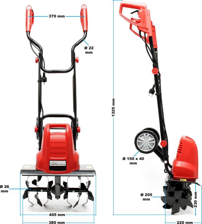 Produktbild Wiltec Elektro Gartenhacke 1500W 400U/min Gartenfräse Bodenfräse Kultivator