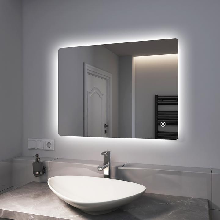 Actual product image Emke Bathroom Mirror With Lighting 80*60cm,Fog-Free, 3 Colour Temperatures (3000K-6500K)&Dimmable (80 x 60 cm)