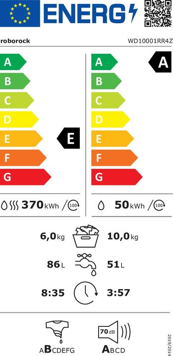 Energy Label Roborock Washer-dryer Zeo One 10kg/6kg/1300rpm bk E