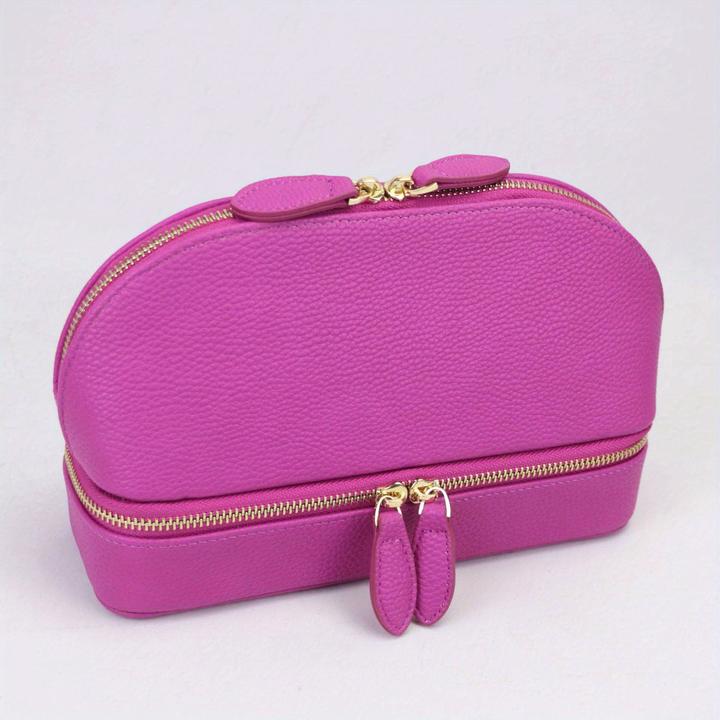 Produktbild Only-Bags.Store Grosse Kapazität Double Layer Makeup Tasche, Schmuck-Box solide Farbe PU-Leder modische Shell-Typ