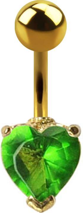 Star Piercing Banane 14k vergoldet mit Kristallherz hellgrün (Chirurgenstahl 316L, ohne Messing)