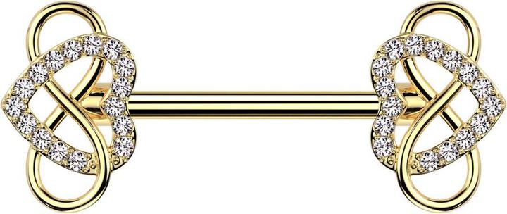 Produktbild Star Piercing Barbell vergoldet mit zwei Herz vergoldet Kristalle silber und Unendlichkeit (Chirurgenstahl 316L/Messing)