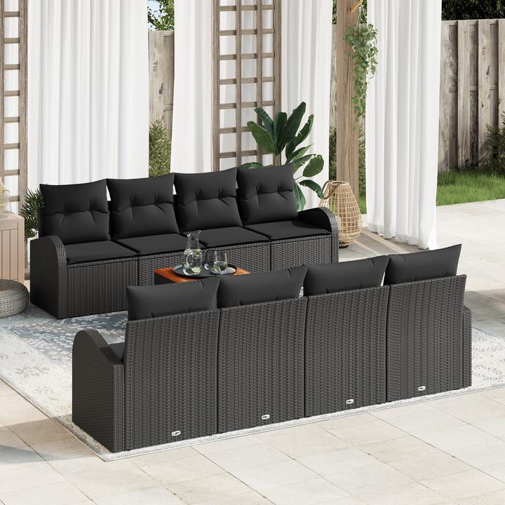 Produktbild VidaXL 9-teiliges Garten Sofa Set mit Kissen Schwarz Poly Rattan Akazie
