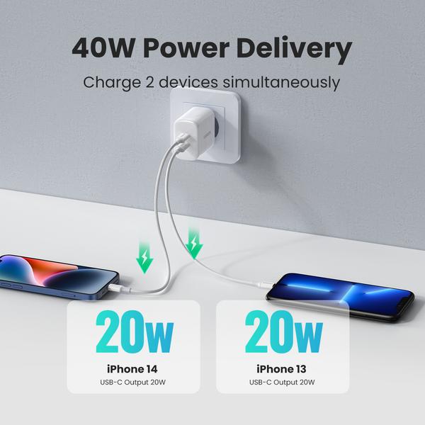 Produktbild Ugreen USB-C+USB-C 40W PD Wall Charger EU (40 W)