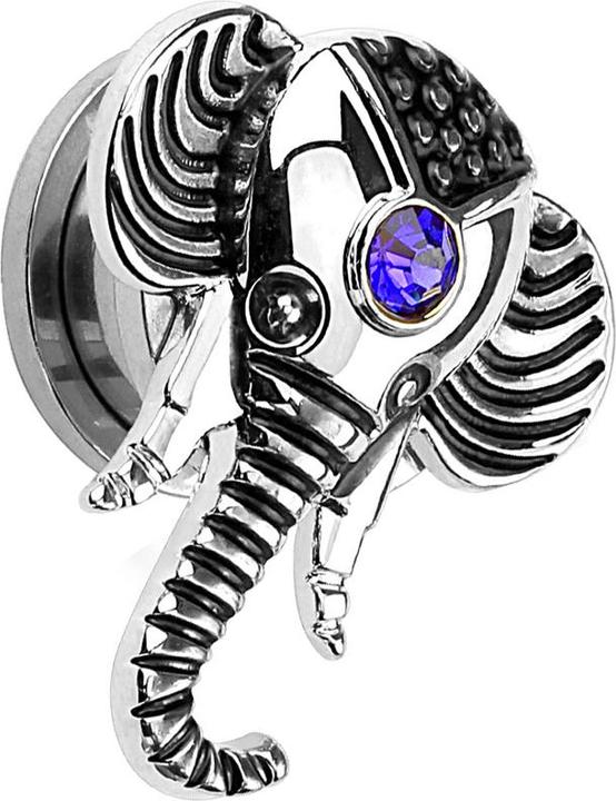 Star Piercing Plug Elefant silber mit Kristall (Chirurgenstahl 316L, Messing)