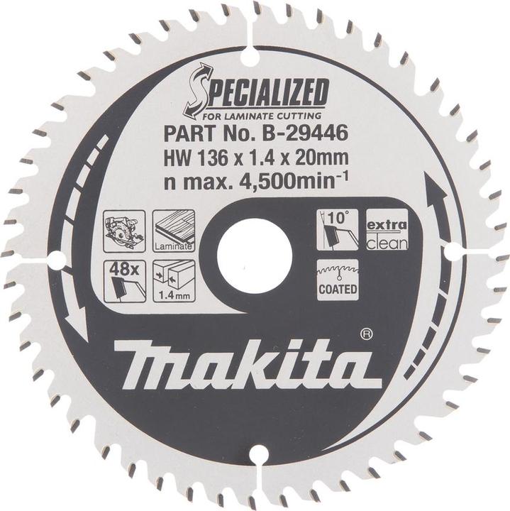 Produktbild Makita B-29446 TCT-Säge 136X1.4X20mm 10° T48 SPEZIELL zum Schneiden von Laminat