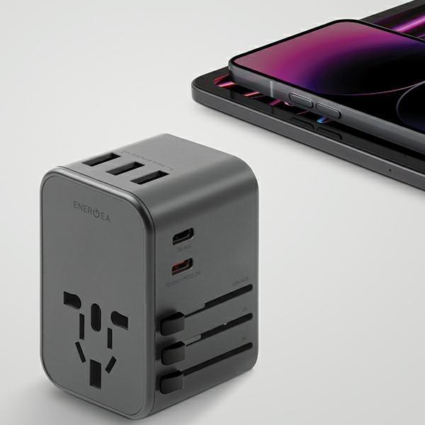 Produktbild Energea ład. siec. 3xUSB+2xUSB-C PD-PPS-QC 3.0 35.5W 3A2C adapter 4w1 US/UA/EU/UK szary/gunmetal Tra (35.50 W)