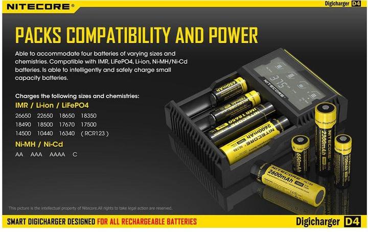 Image du produit Nitecore Digicharger D4EU - Version UE (1 pcs, C, AAA, RCR123A, AA, Chargeurs sans batterie)