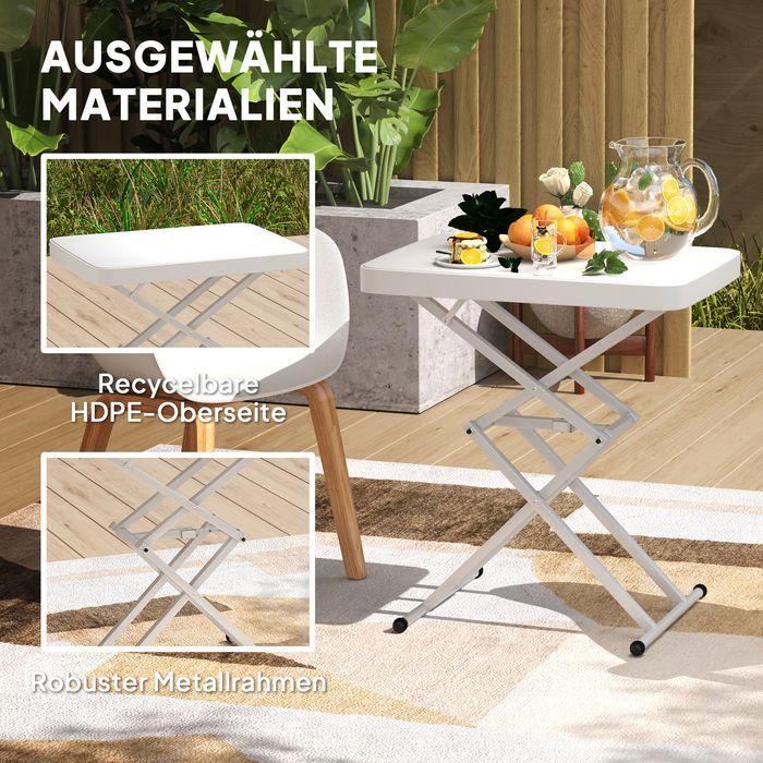 Image du produit Swisshandel24 Beistelltisch Gartentisch höhenverstellbar, Kunststoff, bis 50kg belastbar, 65x45x70H cmWeiss