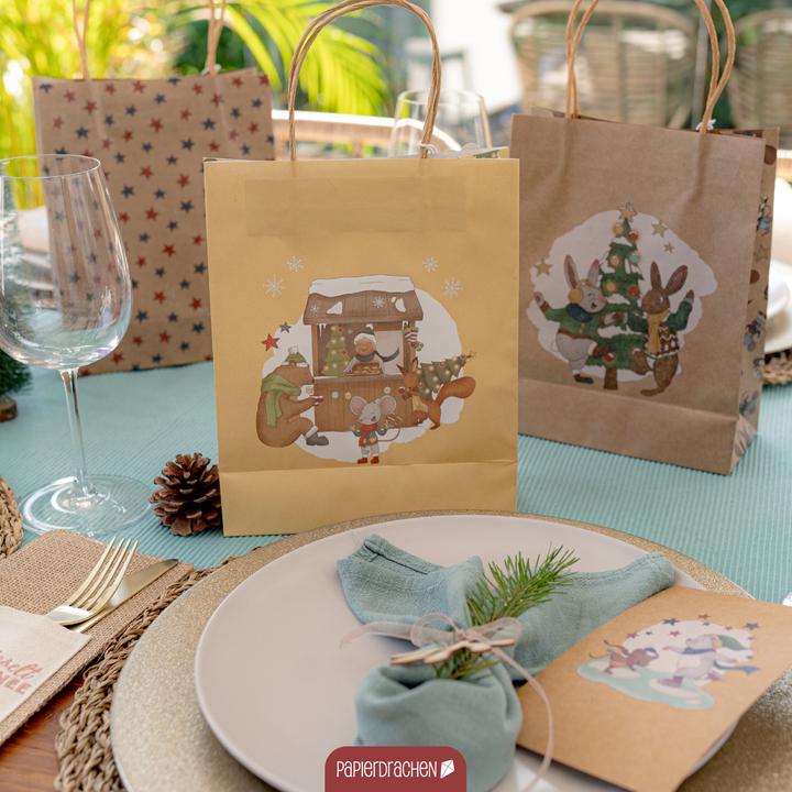 Image du produit Papierdrachen Set de cornets à anses dorés Animaux d'hiver (Pochette cadeau, 6 x)