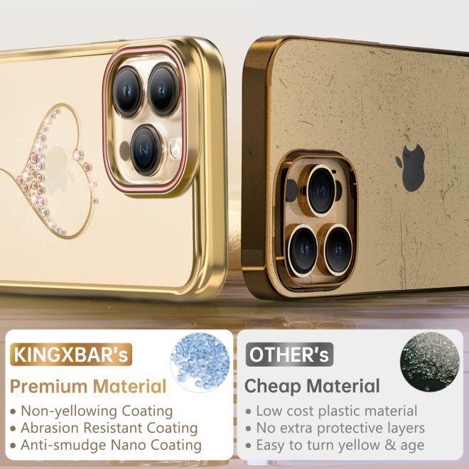 Actual product image Kingxbar Wish Series silicone case with crystals for iPhone 15 Pro - gold (Apple iPhone 15 Pro)