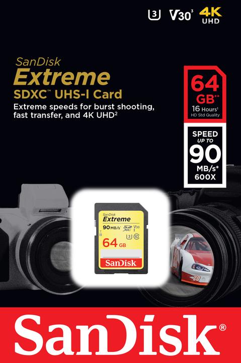 Immagine prodotto SanDisk Extreme SDXC U3 (64 GB, SDXC, U3, UHS-I)