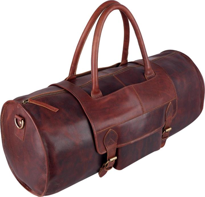 Immagine prodotto Only-Bags.Store Borsone tondo in pelle di bufalo unisex, borsa da viaggio Overnight Weekender, borsa da viaggio in