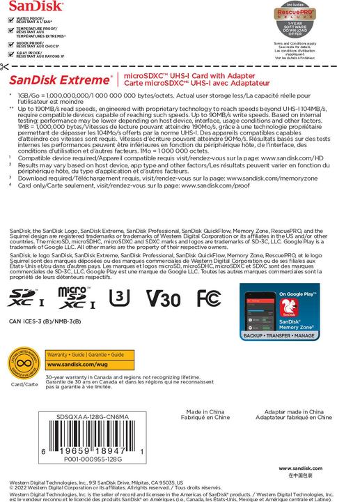 Produktbild SanDisk Extreme UHS-I V30 (128 GB, microSDXC, U3, UHS-I)