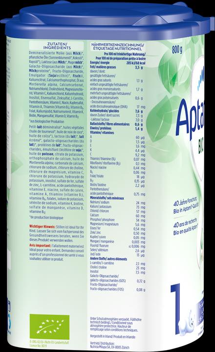 Produktbild Aptamil BIO 1 (882 g, ab Geburt)