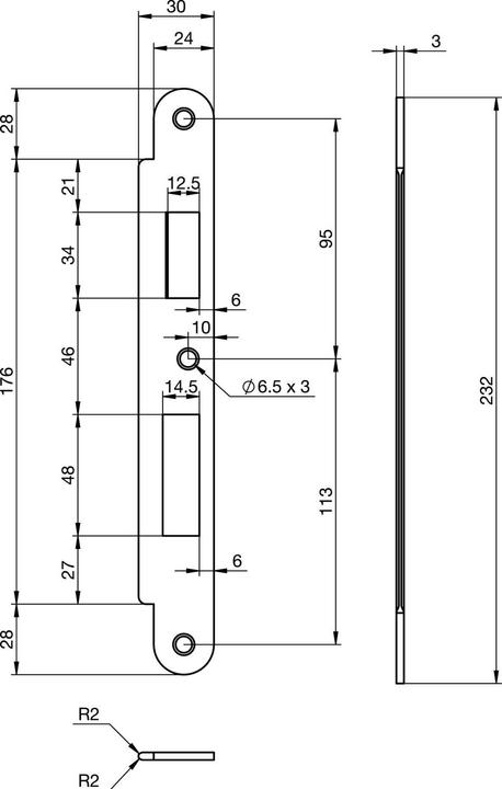 Produktbild Assa Abloy Schliessblech EA 327 für Elektro-Mehrfachverriegelungsschlösser, 232x30x3 mm