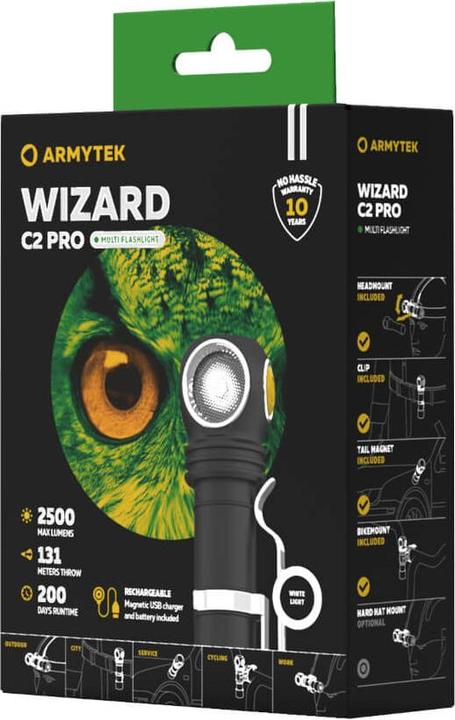 Image du produit ArmyTek Wizard C2 Pro v4 Magnet USB+ABM01+18650 / XHP50.2 White / 2500 lm / TIR 70°:120° / 1x1865... (11.20 cm, 2500 lm)