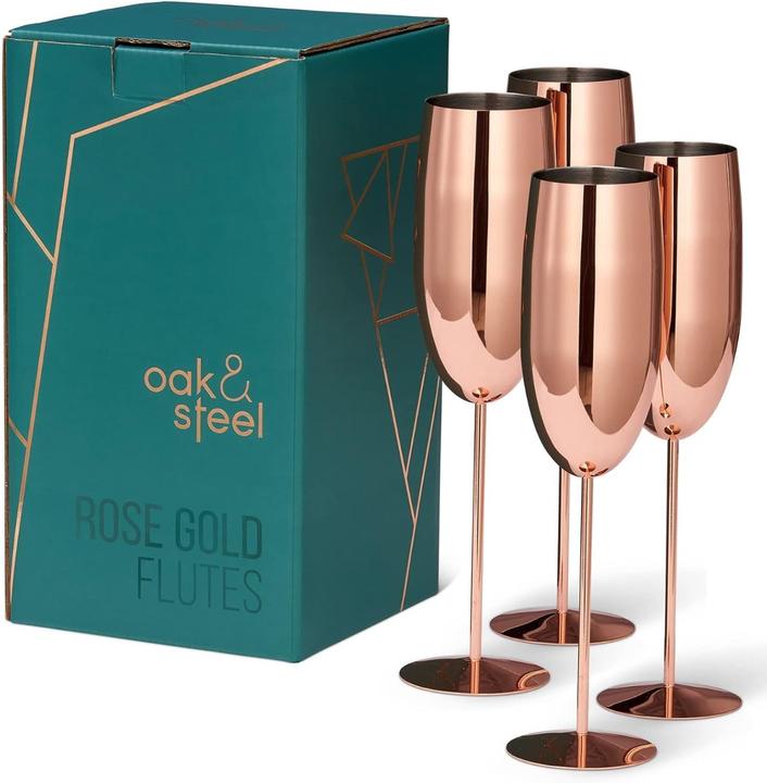 Produktbild Oak & Steel Edelstahl Sektgläser Rosegold 4er-Set (28.50 cl, 4 Gläser, Sektgläser)